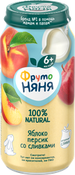 Пюре фруктовое ФРУТОНЯНЯ Яблоко, персик со сливками, с 6 месяцев, 250г