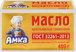 Масло сливочное АМКА Крестьянское 72,5% высший сорт, без змж, 400г