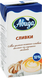 Сливки ультрапастеризованное АВИДА 10%, без змж, 200г