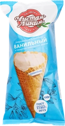 Мороженое ЧИСТАЯ ЛИНИЯ Сахарный рожок пломбир ванильный 12%, без змж, вафельный рожок, 110г
