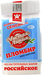 Мороженое ЧИСТАЯ ЛИНИЯ Семейное пломбир ванильный 12%, без змж, пакет, 450г