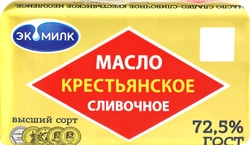Масло сливочное ЭКОМИЛК Крестьянское 72,5% высший сорт, без змж, 180г