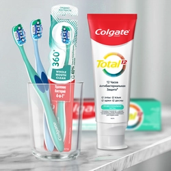 Зубная щетка COLGATE 360 Суперчистота всей полости рта, антибактериальная, средней жесткости, 1+1, 2шт