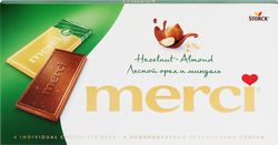 Шоколад MERCI Лесной орех и миндаль, 100г