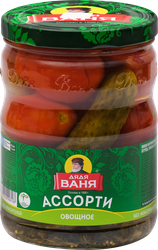 Изображение товара Ассорти маринованное ДЯДЯ ВАНЯ Огурцы и томаты, 950г