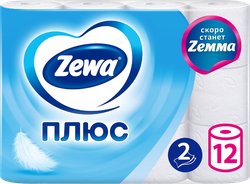 Бумага туалетная ZEWA Плюс без аромата 2-слоя, 12шт