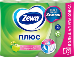 Бумага туалетная ZEWA Плюс Яблоко 2-слоя, 12шт