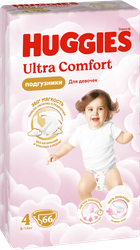 Подгузники для девочек HUGGIES Ultra Comfort 4 8–14кг, 66шт