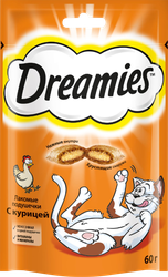 Лакомство для кошек DREAMIES Подушечки с курицей, 60г