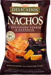 Чипсы кукурузные DELICADOS Nachos с кусочками оливок и паприкой, 150г