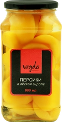 Персики VEGDA в легком сиропе, 880мл