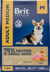 Корм сухой для взрослых собак BRIT Premium Adult М для средних пород, 3кг