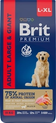 Корм сухой для взрослых собак BRIT Premium Adult L для крупных пород, 15кг