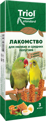 Лакомство для мелких и средних попугаев TRIOL с медом и яйцом, 80г