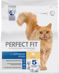 Корм сухой для взрослых кошек PERFECT FIT Курица, полнорационный, для живущих в помещении кошек, 1,2кг