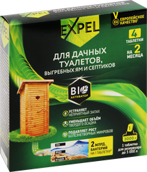 Биоактиватор для дачных туалетов и септиков EXPEL, в таблетках, 4шт