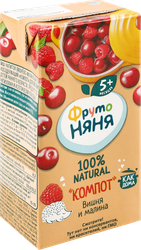 Компот ФРУТОНЯНЯ Вишня и малина неосветленный, с 5 месяцев, 200мл