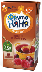 Компот ФРУТОНЯНЯ Вишня и малина неосветленный, с 5 месяцев, 200мл