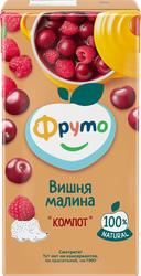 Изображение товара Компот ФРУТОНЯНЯ Вишня, малина неосветленный, с 3 лет, 500мл