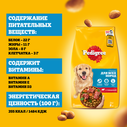 Корм сухой для взрослых собак PEDIGREE с говядиной, для всех пород, полнорационный, 13кг