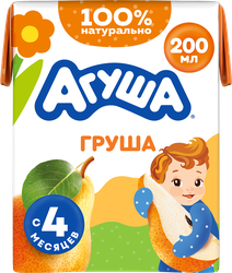 Сок детский АГУША Груша осветленный, с 4 месяцев, 200мл