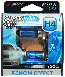 Лампа галогенная автомобильная AUTOSTANDART Super White H4-12V 60/55W P43t головного света Арт. 106007, 2шт