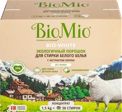 Стиральный порошок для белого белья BIOMIO Экологичный без запаха, гипоаллергенно, 1,5кг