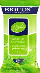 Салфетки влажные BIOCOS SPA Harmony, с экстрактом зеленого чая, 15шт