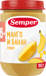 Пюре фруктовое SEMPER Манго, банан, с 6 месяцев, 190г