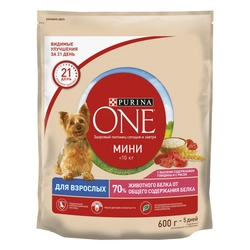 Корм сухой для взрослых собак PURINA ONE Говядина и рис, 600г