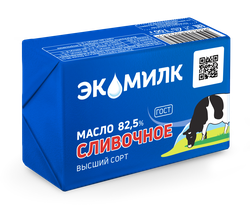 Масло сливочное ЭКОМИЛК несоленое 82,5%, без змж, 100г