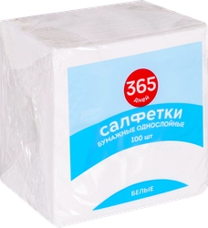 Салфетки бумажные 365 ДНЕЙ 1 слой 24x24см, 100шт