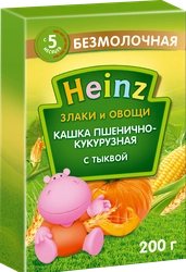 Каша пшенично-кукурузная HEINZ Злаки и овощи, безмолочная с тыквой, с 5 месяцев, 200г