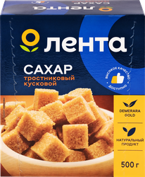 Сахар тростниковый ЛЕНТА нерафинированный кусковой, 500г