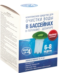 Средство для длительной дезинфекции воды в бассейне МАК ОПТИМА 4в1, с плавающим поплавком-дозатором, в таблетках по 200г, Арт. 10037, 2шт