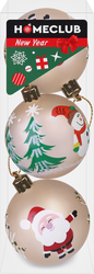 Изображение товара Набор елочных шаров HOMECLUB Новогодние персонажи d=6см, пластик Арт. HV6003-33M04, 3шт