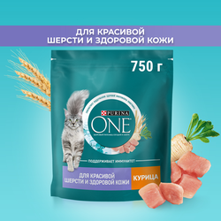 Корм сухой для взрослых кошек PURINA ONE Elegant с курицей и цельными злаками, 750г