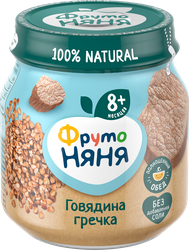 Пюре мясо-растительное ФРУТОНЯНЯ Говядина с гречкой и морковью, с 8 месяцев, 100г