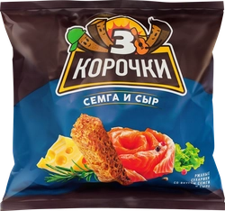 Сухарики ржаные ТРИ КОРОЧКИ Сыр и семга, 100г