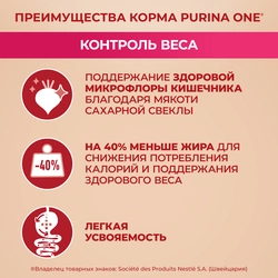 Корм сухой для взрослых собак PURINA ONE Mini Здоровый вес Индейка и рис, 1,5кг