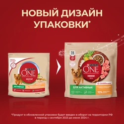 Корм сухой для взрослых собак PURINA ONE Mini Активная Курица и рис, 1,5кг