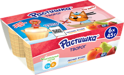 Творог для детей РАСТИШКА Лесные ягоды/Персик, груша 3,5%, без змж, 6x45г