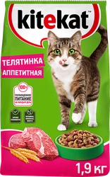 Корм сухой для кошек KITEKAT с аппетитной телятинкой, 1,9кг