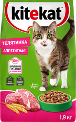 Корм сухой для кошек KITEKAT с аппетитной телятинкой, 1,9кг