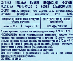 Форель слабосоленая БАЛТИЙСКИЙ БЕРЕГ филе-кусок с кожей, 200г