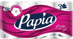 Бумага туалетная PAPIA 3-слоя белая, 8шт