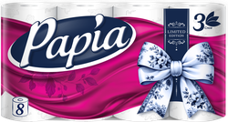 Изображение товара Бумага туалетная PAPIA 3-слоя белая, 8шт