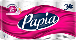 Бумага туалетная PAPIA 3-слоя белая, 8шт