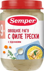 Изображение товара Пюре рыбно-овощное SEMPER Овощное с филе трески, с 9 месяцев, 190г