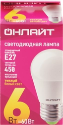 Лампа светодиодная ОНЛАЙТ Шар 6Вт, E27, теплый свет, Арт. 71645